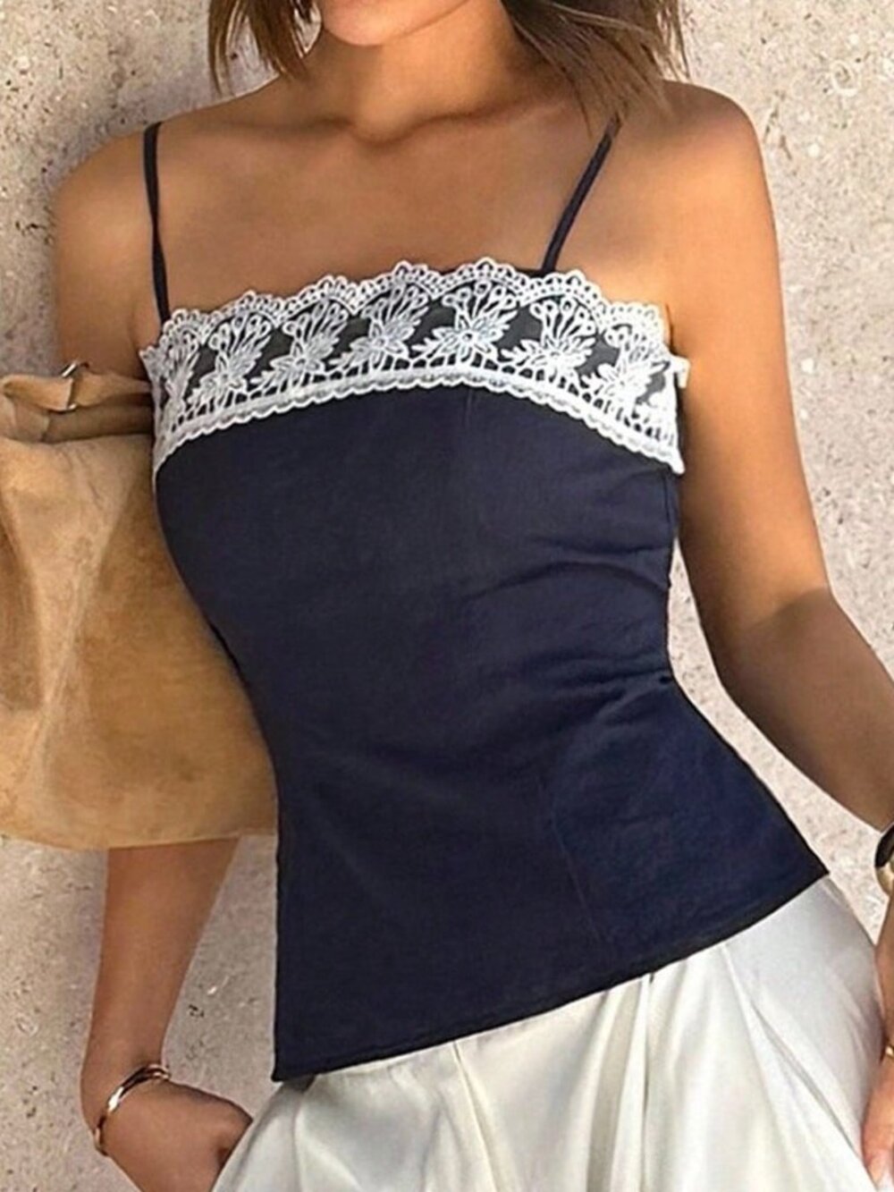 Navy Blue Casual Women's Camisole Tank - Picture 3 of 6